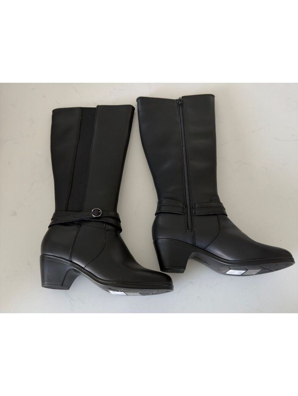 Clarks Collection Emily2 Dream Black Leather Knee Length Boots Women Size 8.5